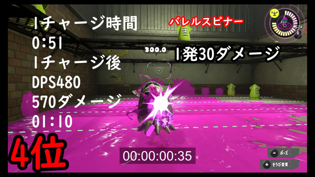 スプラトゥーン3　バレルスピナー　ダメージ　DPS